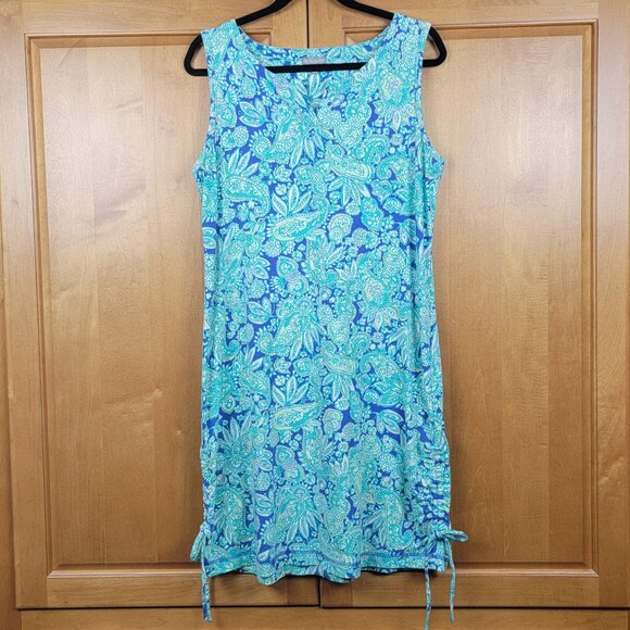 T by Talbots Aqua Blue Paisley Terry Dress - LP - Picture 2 of 11